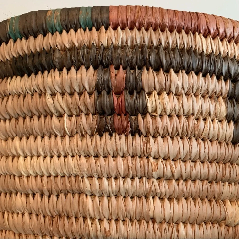 Vintage African Hausa Coiled Woven Grass Basket Bowl 11.5”
